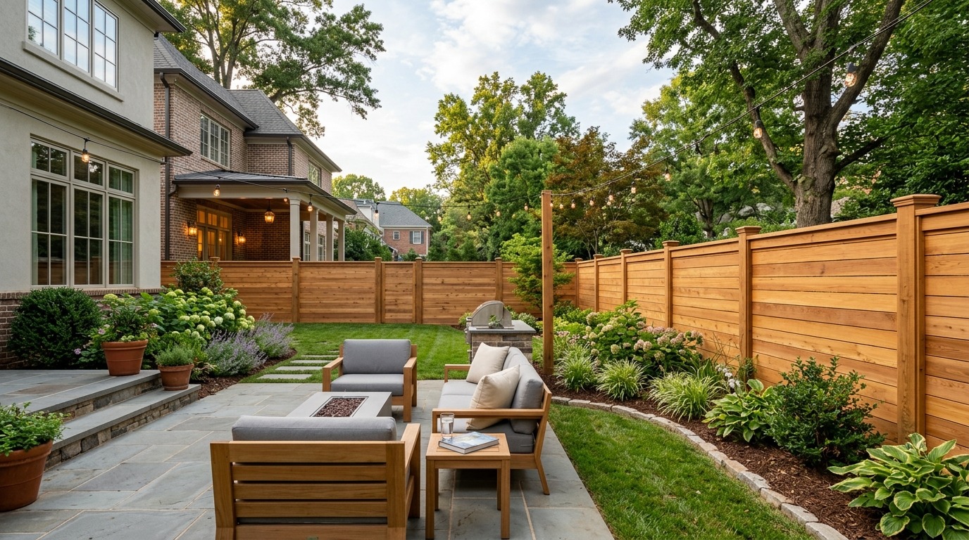 Showcase of premium Western Red Cedar privacy fence highlighting high property value in Charlotte NC